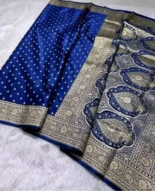 কাতান শাড়ি — পেইসলি আঁচল, রয়্যাল ব্লু