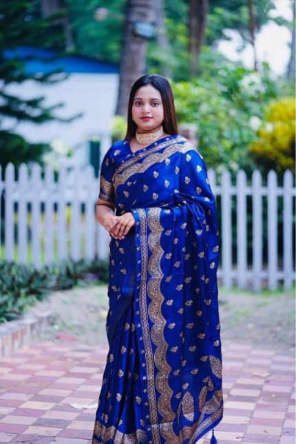 বেনারসি কাতান — জরির পাড়, রয়্যাল ব্লু