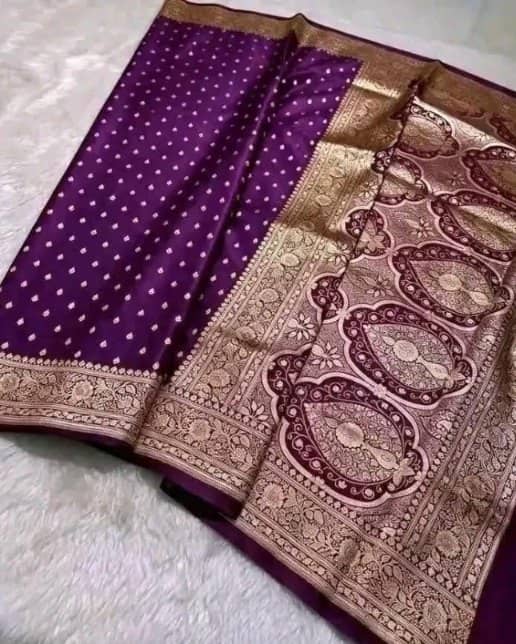 কাতান শাড়ি — পেইসলি আঁচল, বেগুনি